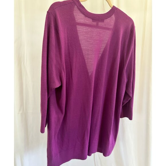 Sejour Women's Plus 3X Long V-neck Grape colored Cardigan - Picture 2 of 7